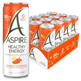 Aspire Mango Lemonade Healthy Energy Drink - Sugar-Free, Low Caffeine Option - Beverage - size: 12 Pack