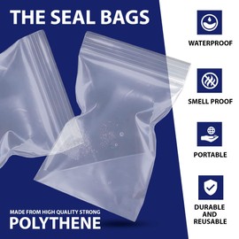 100 Grip Seal Bags 3.5" x 4.5" | Reusable Strong Zip Lock | Small Clear Resealable Plastic Bags | Polythene Packaging for Food Storage, Jewellery - by Sabco (3.5" x 4.5")