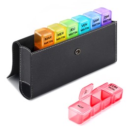 Weekly French Pillendose 7 Tage 4 mal morgens mittags abends abends mit PU Tasche 28 mehrfarbige Fächer (Schwarz)