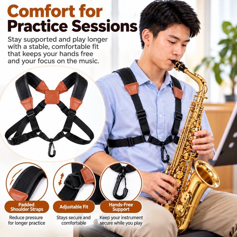 Adjustable Saxophone Shoulder Harness for Instrument Support – Double Shoulder