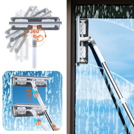 funest 126‘’ Squeegee for Window Cleaning, 2-in-1 Window Cleaner Tool with Extension Pole, Rotatable Head for Indoor and Outdoor Glass Shower Glass Mirror Car RV Window Cleaning Kit