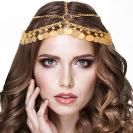 Boho Sequin Head Chain, Festival Prom Costume Hair Accessories, Gold Headpiece Hair Chains, Fashion Headbands for Women And Girls