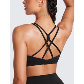 CRZ YOGA Womens Butterluxe High Neck Longline Sports Bras - Criss Cross Wireless Yoga Bra Padded Workout Crop Top Black Medium