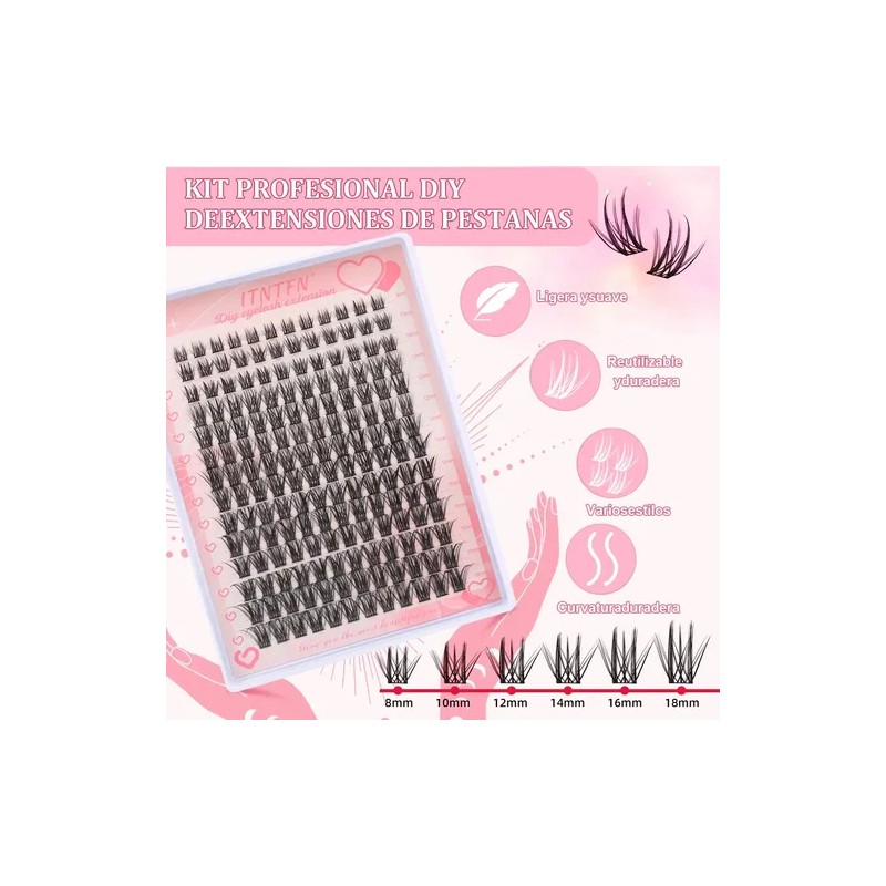 Kit De Extensiones De Pestañas Diy Naturales 8-18mm Itntfn