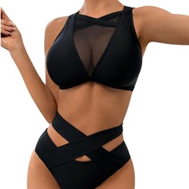 Rand Abbigliamento Pole Dance Donna Top Sportivo Pantaloncini a Vita Alta, Abbigliamento Sportivo Sexy per Pole Sport, Pole Exotic, Nero (Vita incrociata & Schiena chiusa), M