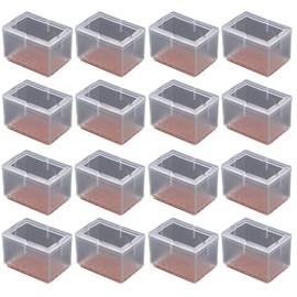 ASKRefine 16 Pcs Square Shape 24-30mm x 38-48mm Clear Color Felt Chair Leg Covers Chair Leg Caps Chair Socks Guard Noise Trouble Prevention Floor Scratch Prevention (Square Shape 24-30mm x 38-48mm (Pack of 16)