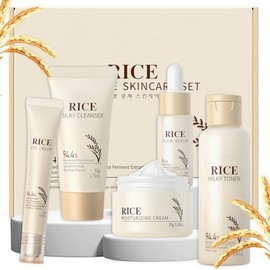 Set de Cuidado de la Piel LAIKOU, Cuidado de la Piel Coreano con Limpiador de Arroz, Tónico, Suero, Suero para Ojos, Crema Hidratante 5 piezas para Mu