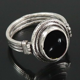 JEWELSTREZORO Cabochon-Schwarzer Onyx Edelstein-für Herren und Damen,Geschenkartikel, 925er-Sterling Silber Band Ring Schmuck TSR354BY_11 (57 (18.1))