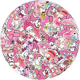 50 Packs Kawaii Anime Compatible with My Melody Stickers,Reward Melody Gift for Children Teens Kids Adults,Waterproof Cartoon Stickers for Laptop Water Bottle Phone Bicycle Journal Scrapbooking
