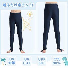 Guooolex Rash Guard, Trenker Leggings, Rash Leggings, Kids, Swimwear, Swimwear, 2-Way, Amphibious, Spats, Overwear, For Boys, Girls, Sun Protection, UV Protection, navy