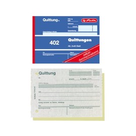 Herlitz 7876147 Receipt Pad 402, A6, 2x40 Pages, Carbonless Copying