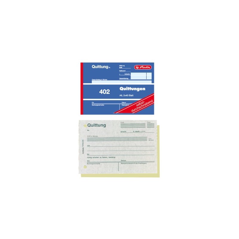 Herlitz 7876147 Receipt Pad 402, A6, 2x40 Pages, Carbonless Copying