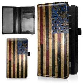 AIRWEE Slim Checkbook Cover for Women, RFID Blocking PU Leather Checkbook Wallet with Card Slots Pen Holder, Bifold Durable Checkbook Register and Cover for Purse, America Red Flag