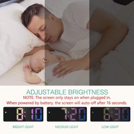 ORIA Digital Alarm Clock, (New Version) LED Alarm Clock, 6.5inch Large Display LED Clock with Snooze, 3 Adjustable Brightness, Dual Powered Alarm Clock for Bedroom, Home, Office, Colorful LED