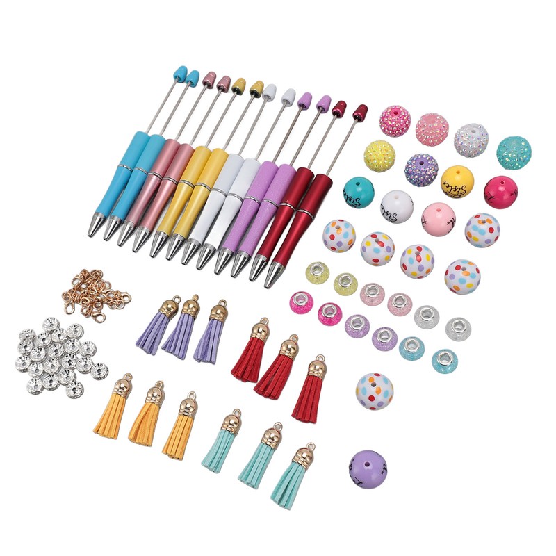 12PCS Beadable Pens Kit Bright Colors DIY Making Beaded Ballpoint