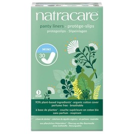 Natracare Natural Organic Mini Panty Liners, Made with Certified Organic Cotton, Ecologically Certified Cellulose Pulp and Plant Starch (1 Pack, 30 Liners Total)