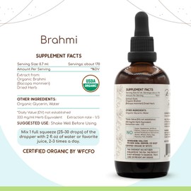 Brahmi B120 USDA Organic Tincture | Alcohol-Free Extract, High-Potency Herbal Drops | Certified Organic Brahmi (Bacopa Monnieri) Dried Herb 4 FL OZ