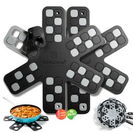 NOMADCHEF Dual-Use Silicone Pan Protectors for Stacking & Trivets for Hot Dishes | Silicone Trivet Mat | Perfect for Pot and Pan Protectors | 2-Pack Medium (12.5in) Cookware Protectors (M2-BLK/Grey)
