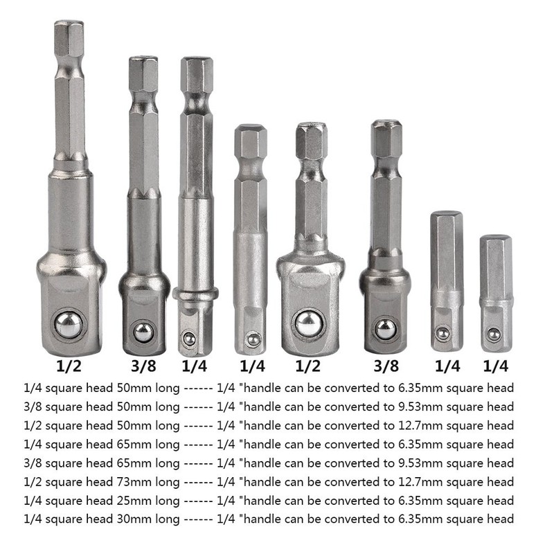 TIMESETL 8pcs Impact Adaptor Set - 1/4" 3/8" 1/2" Hex