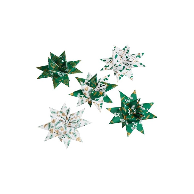 Gebrüder Bertels Froebel Stars, Paper Strips Green/White/Gold Lacquered, 48 Strips,