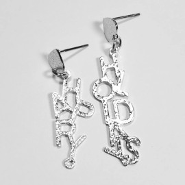 Fashion Jewelry E0122 Silver Tone Metal Word Letter HAPPY HOLIDAYS Drop Dangle Post Earrings