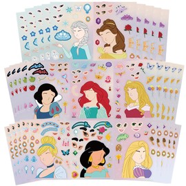 Princess Stickers for Kids 32 Packs Large Sheets Make Your Own Stickers for Kids Make a Face Sticker Classroom Rewards Art Craft Princess Birthday Party Supplies Party Favor Pack (Princess A)