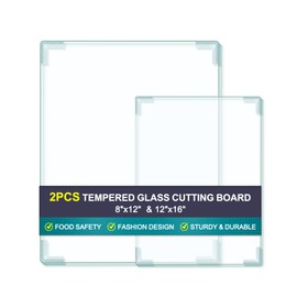 2Pcs Tempered Glass Cutting Board for Kitchen Counter, FAAYUCK Glass Cutting Board with Non-Slip Feet, Heat Resistant, Non-Slip, Scratch Resistant, Shatter Resistant (8"x12"&12"x16")