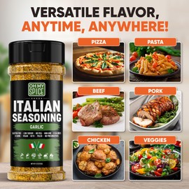 Italian Seasoning Blend Garlic Powder Mix - Gluten Free & Low Sodium Pizza Seasonings for Bruschetta & Spaghetti. Garlic and Herb Seasoning for Italian Food. Mediterranean Spices Pizza Toppings. 4.7oz