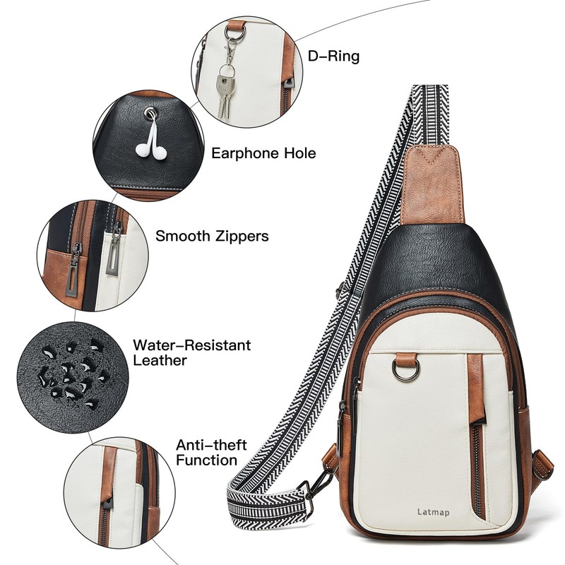 LATMAP Sling Bag for Women Men Leather Small Sling Backpack