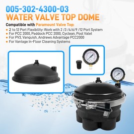 005-302-4300-03 Water Valve Top Dome with Pressure & Gauge Compatible with Paramount, PCC 2000, Cyclean, Pool Valet, PV3 and Vantage in-Floor Cleaning Systems (Black)