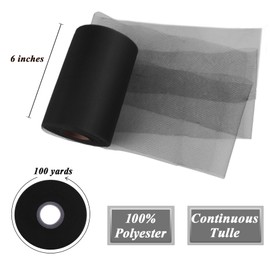 Black Tulle Fabric Roll 6" by 100 Yards (300 ft) Soft Tulle Spool for DIY Crafting Favor Supplies, Tutus, Wedding, Party Decorations, Gift Wrapping