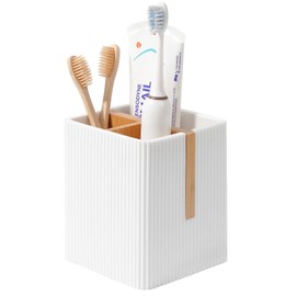 rejomiik Toothbrush Holders for Bathrooms Countertop, 3 Slots Electric Tooth Brushing and Toothpaste Storage Organizer Stand for Toiletries and Beauty Accessories, White