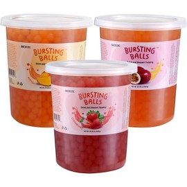 BREXONIC Popping Boba Pearls Bursting Tea Balls Drink & Dessert Topping Strawberry Mango Blueberry Passion Fruit Flavored Bubble Tea Tapioca Pearls (Strawberry, Mango, Passion Fruit, 2 LB 3 Pack)