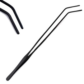 WDL12 Inch Black Curved Aquarium Tweezers Stainless Steel Curved Tweezer with Carbonation Protection Coating Against Rust Long Reptiles Feeding Tongs for Aquatic Plants Lizards Spider Snakes