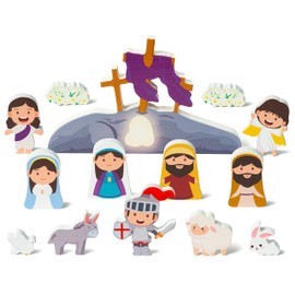 WATINC 14PCS Easter Table Decoration Easter Table Centerpieces Wood Crafts Decoration Easter Wooden Table Sign Decorations Nativity Scene Jesus Party Accessories Wooden Crafts for Home Living Room