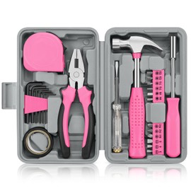 24pcs Home DIY Tool Kit for Household, Office & Garage - General Repair Small Hand Tool Set with Storage Case Pink