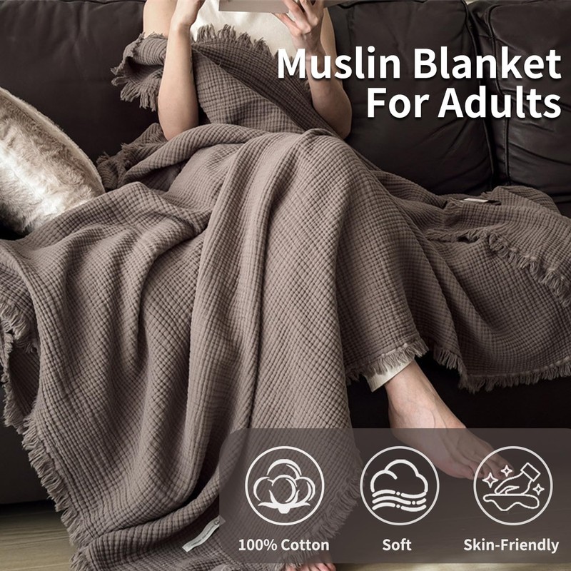 50x60 in Muslin Blanket for Adults, 6 Layer Gauze Blanket