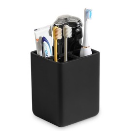 Luxspire Toothbrush Holders, 3 Slots Toothpaste & Toothbrush Holder for Bathroom, Resin Toothbrush Stand, Electric Toothbrush Holder with Drain Hole, Bathroom Organizer Countertop, Matte Black