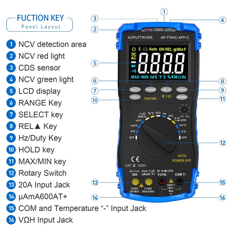 Multimeter Digital AP-770HC APP 6000Counts Auto/Manual Range Current Meter Multi