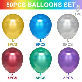 Unisun Metallic Rainbow Balloons, 50Pcs 12 Inch Chrome Multicolor Balloons, Latex Rainbow Balloons for Women Men Boys Birthday Party Wedding Engagement Graduation Anniversary Festival Decorations