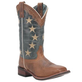 Laredo Womens Early Star Patriotic Square Toe Casual Boots Mid Calf Low Heel 1-2" - Brown - Size 8 M