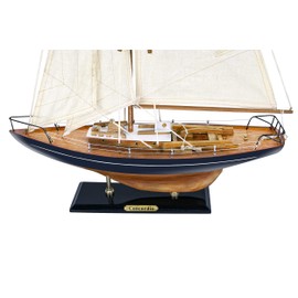 SAILINGSTORY Wooden Sailboat Decor Yacht Model Ship with Antique Finish Navy