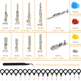 Twippo 859pcs Automotive Electrical Pin Connectors Kit 1.5/1.8/2.5/2.8mm Pin Terminals Wire Connector Pins Male Female Crimp Pins with Wire Seals Terminal Removal Tool and Tweezer for 22-12 Gauge Plug