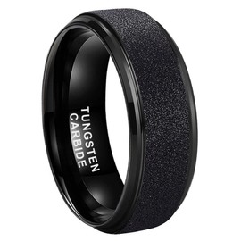 TUTISS 8mm Black Tungsten Rings for Men Women Promise Engagement Wedding Bands Sandblasted Finish Stepped Beveled Edges Comfort Fit Size 8