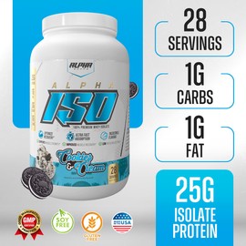 Alpha Supps ISO, Low Carb 100% Whey Protein Isolate Powder, 25 Grams Per Serving, Helps Support Muscle Growth, Low Sugar and Gluten Free (Cookies & Cream, 2 lb)