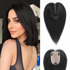 HAIRCUBE Human Hair Toppers for Women Real Human Hair No Bangs 4 * 5.5 inch Base 12 inch Natural Black Hair Topper for Women with Thinning or Grey Root