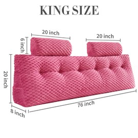 Wedge Headboard Pillow - Bed Wedge Pillow for Headboard Triangular Headboard Pillow with Neck Roll Pillow-Large Bolster Pillow for Sitting in Bed Backrest Positioning Support (Fushia,76x8x20 Inches)