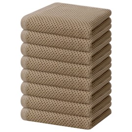 Homaxy Homaxy 100% Cotton Waffle Weave Kitchen Dish Towels, Ultra Soft Absorbent Quick Drying Cleaning Towel, 13 x 28 Inches, 8-Pack, Tan