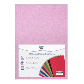 Radiant Glitter Sparkle A4 Card Sheets - Pink Glitter Paper (250gsm) for Crafts & Card Making - No Mess, Laser Printable - 50 Sheets