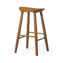Maven Lane Luna 31 Inch Tall Bar Height Backless Modern Dining Barstool in Rustic Natural Wood Finish with Narrow Saddle Seat